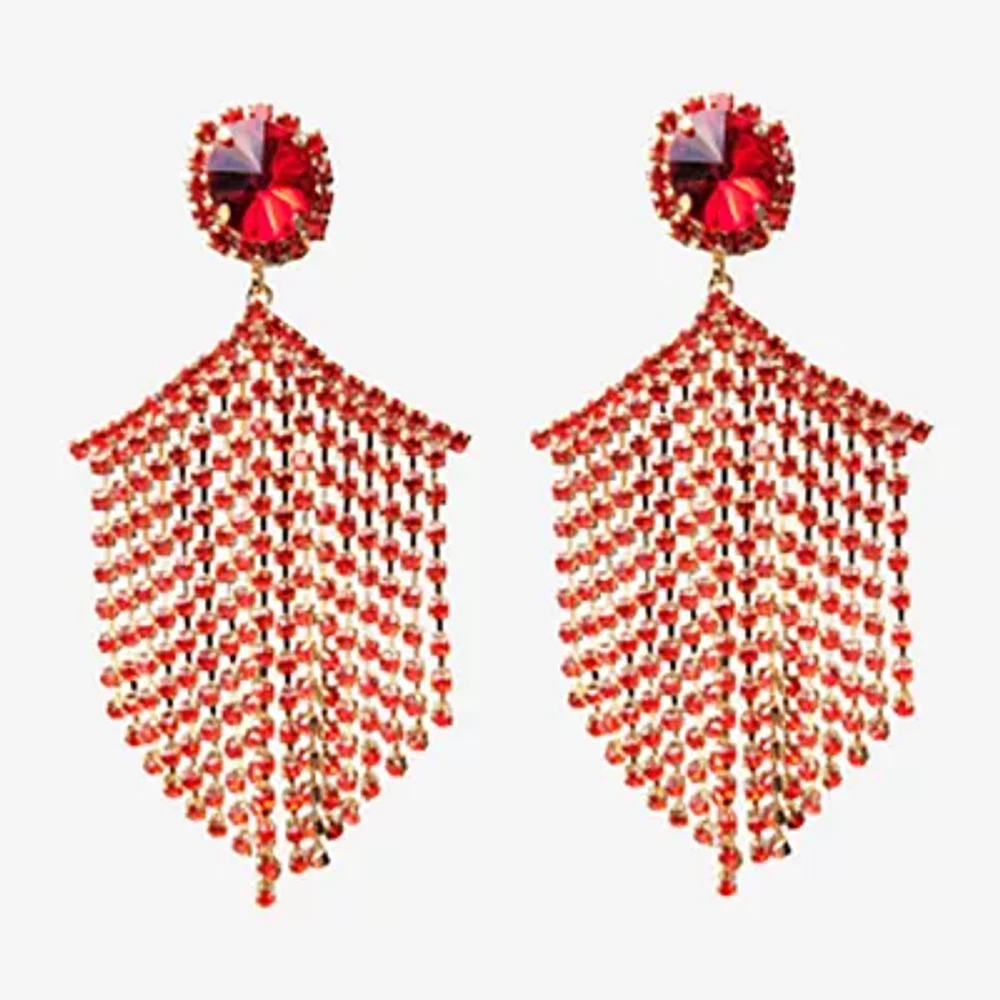 Bijoux Bar Gold Tone Tassel Red Crystal Chevron Drop Earrings