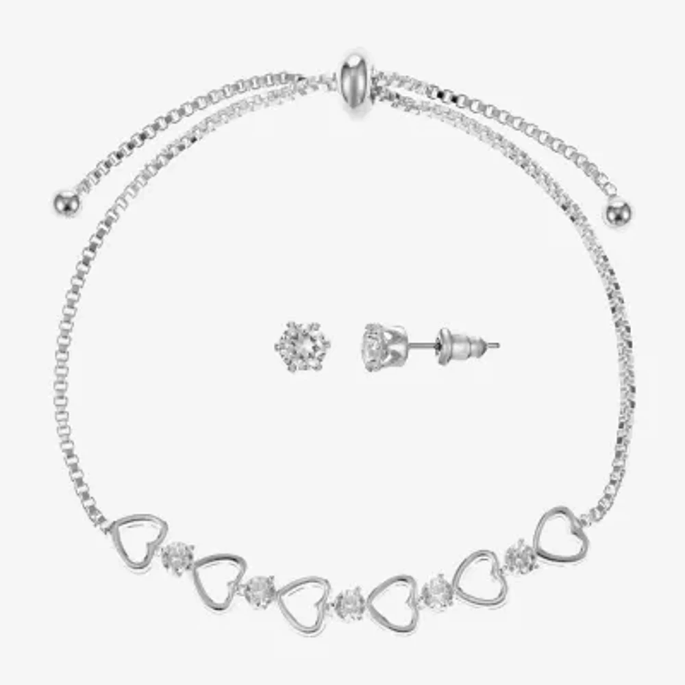 Sparkle Allure Light Up Box Womens Cubic Zirconia Pure Silver Over Brass Heart 2-pc. Jewelry Set