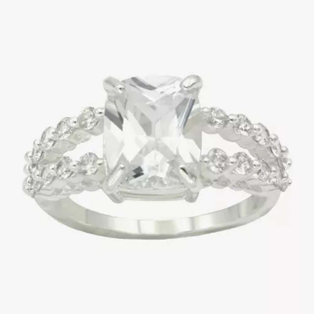 Sparkle Allure Split Shank Womens Cubic Zirconia Pure Silver Over Brass Engagement Ring