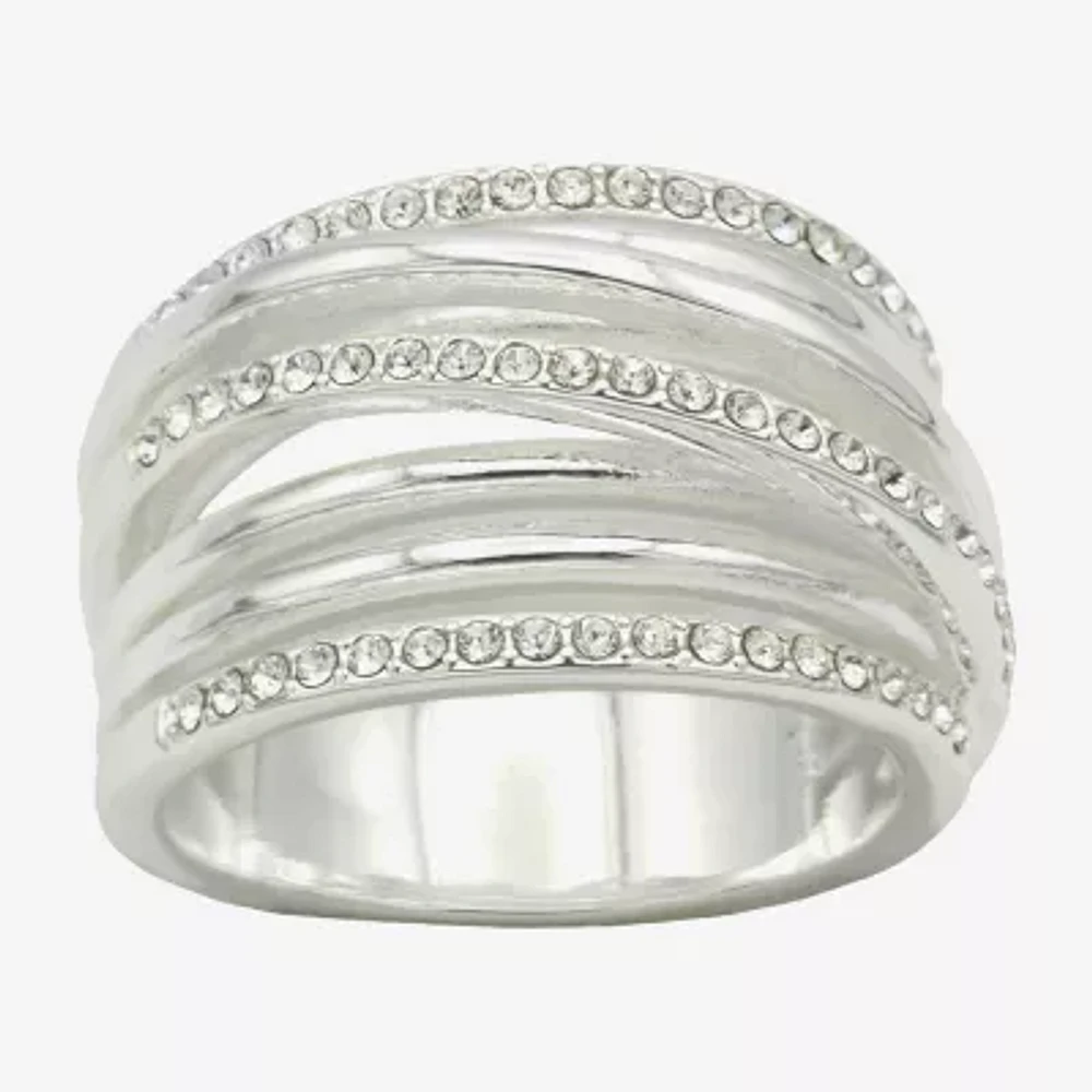Sparkle Allure Wrap Faux Stacked Womens 7.5MM Crystal Pure Silver Over Brass Bypass Band