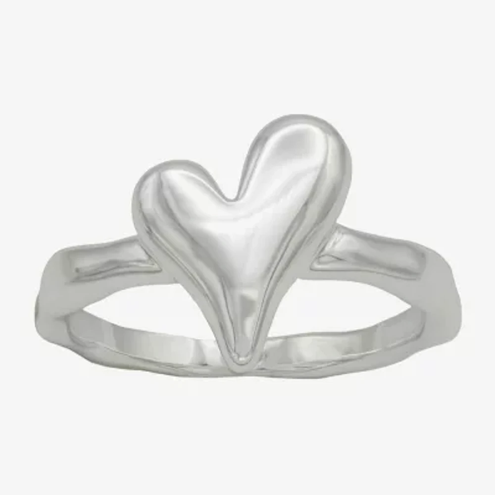 Sparkle Allure Polished Womens 2.5MM Pure Silver Over Brass Heart Delicate Band