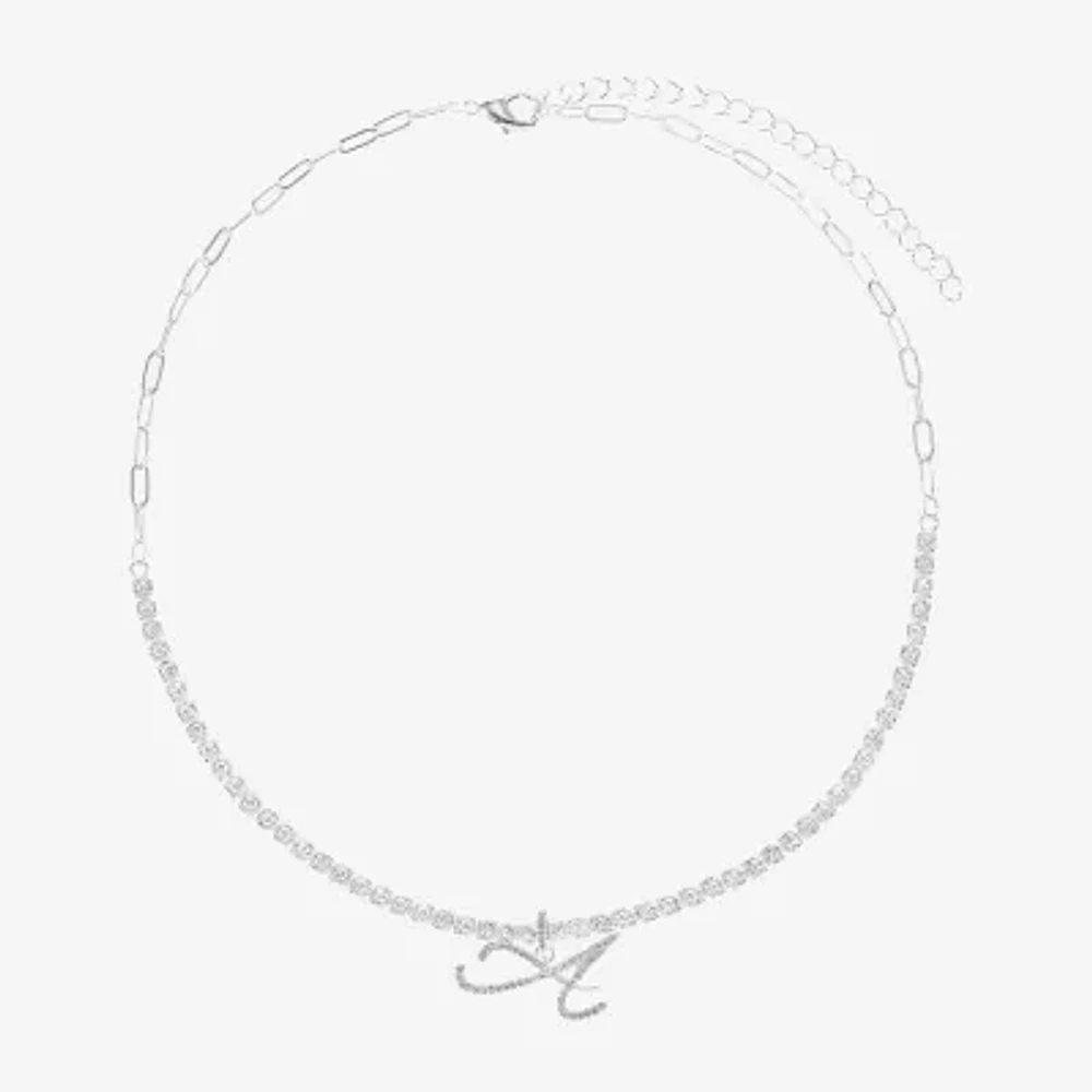 Sparkle Allure Initial Womens Cubic Zirconia Pure Silver Over Brass 16 Inch Tennis Necklace