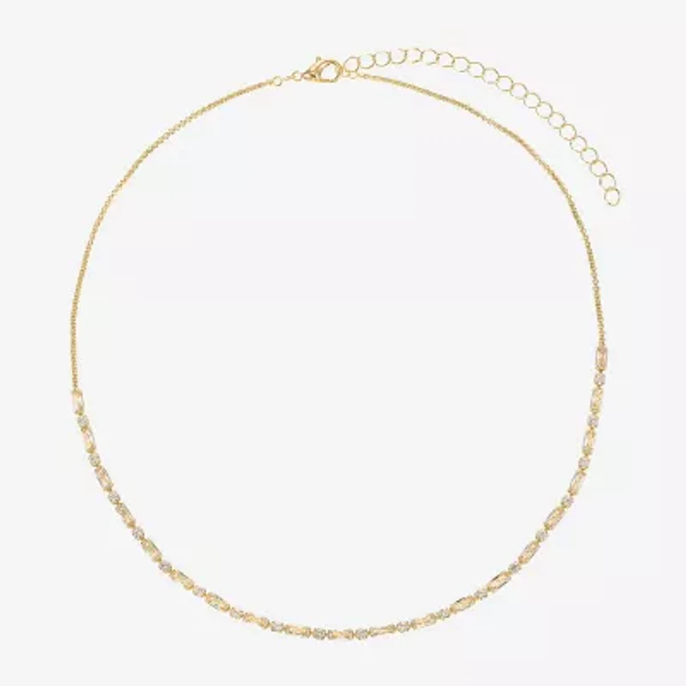 Sparkle Allure Dot Dash Womens Cubic Zirconia 14K Gold Over Brass 16 Inch Tennis Necklace