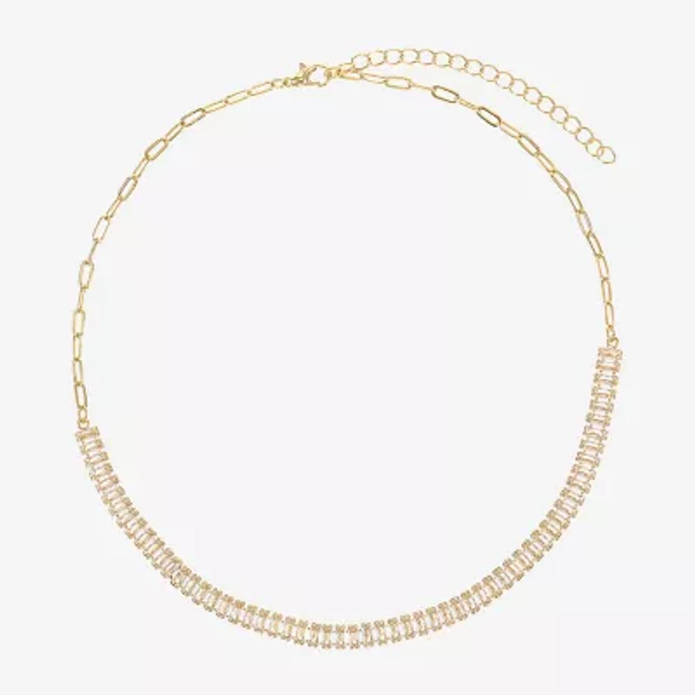 Sparkle Allure Baguette Womens Cubic Zirconia 14K Gold Over Brass 16 Inch Tennis Necklace