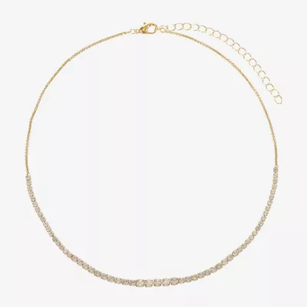 Sparkle Allure Graduated Womens Cubic Zirconia 14K Gold Over Brass 16 Inch Tennis Necklace
