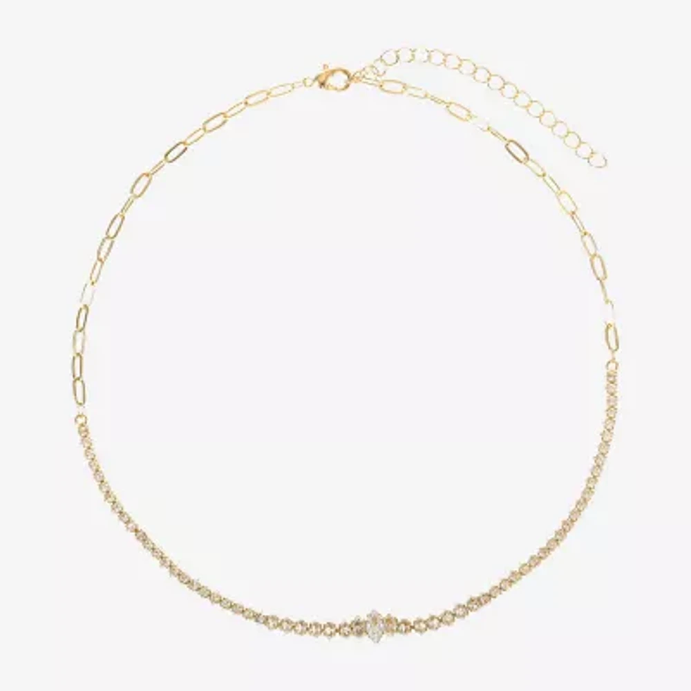 Sparkle Allure Graduated Womens Cubic Zirconia 14K Gold Over Brass 16 Inch Tennis Necklace