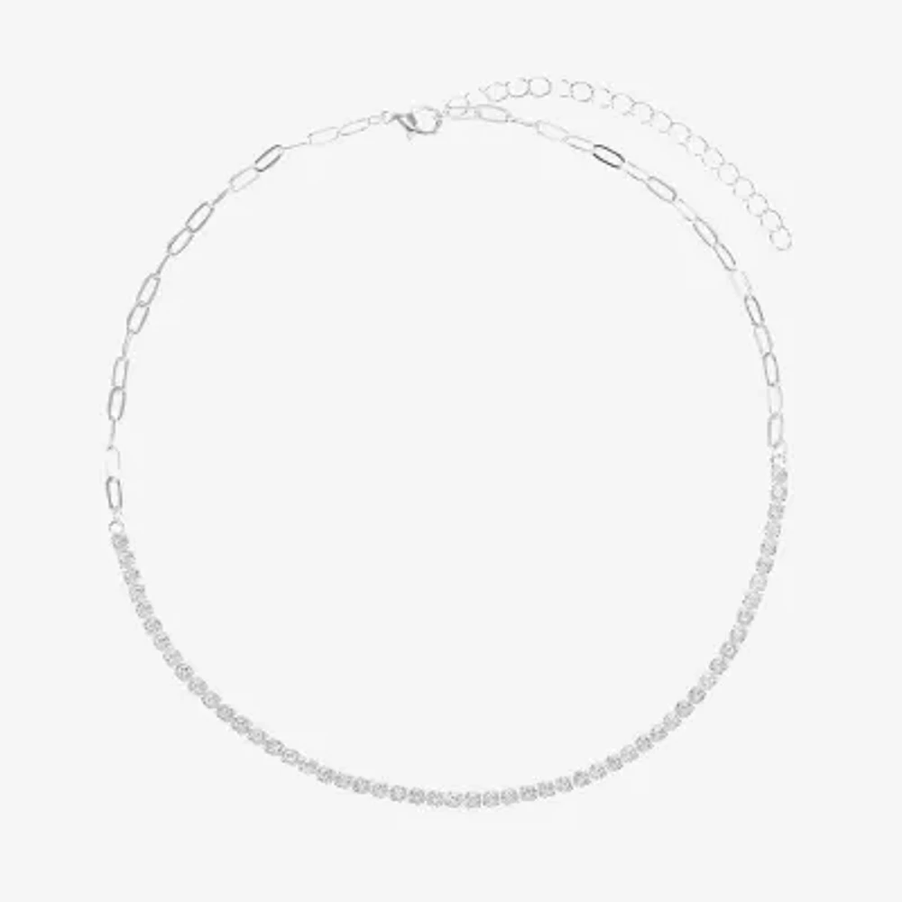 Sparkle Allure Womens Cubic Zirconia Pure Silver Over Brass 16 Inch Tennis Necklace