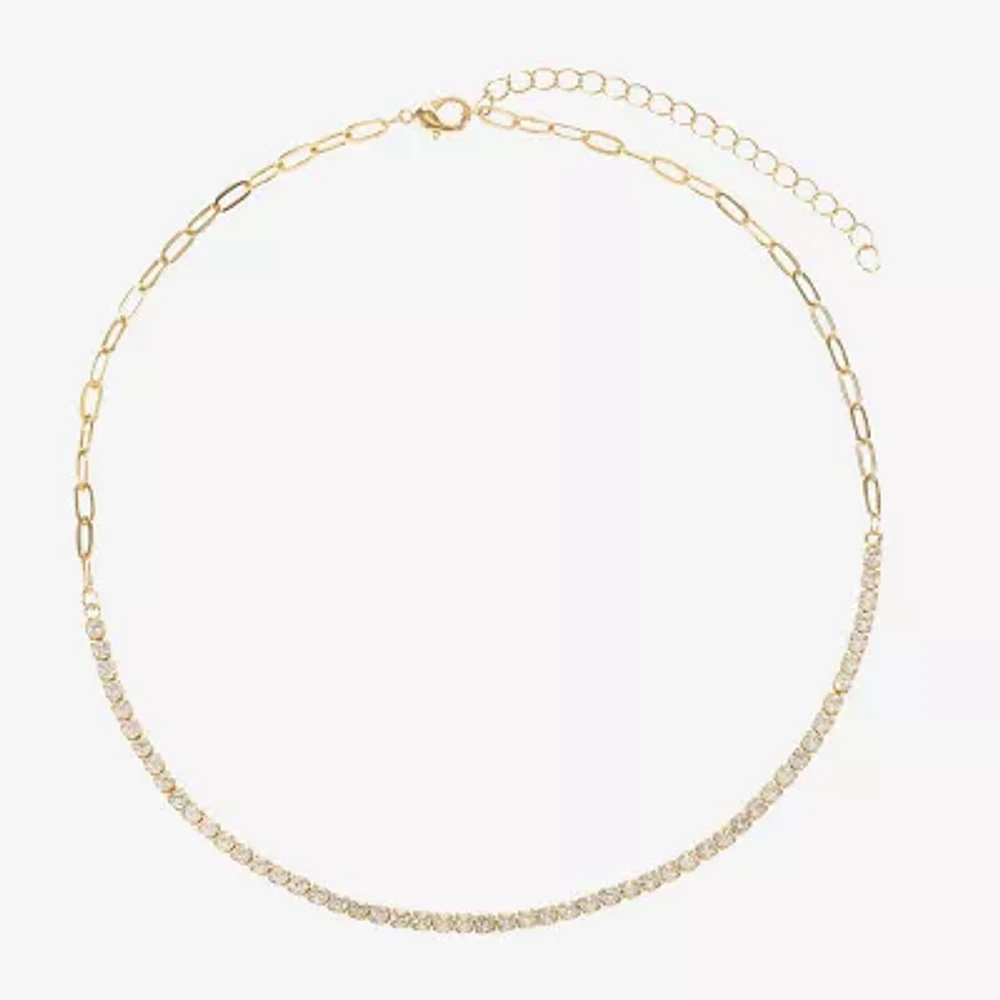 Sparkle Allure Womens Cubic Zirconia 14K Gold Over Brass 16 Inch Tennis Necklace