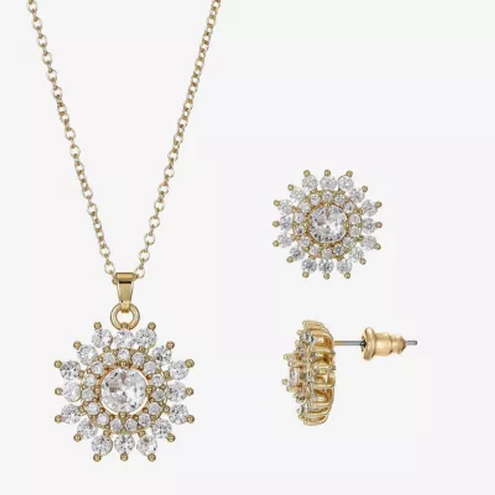 Sparkle Allure Light Up Box Womens Cubic Zirconia 14K Gold Over Brass Round Sunburst 2-pc. Jewelry Set