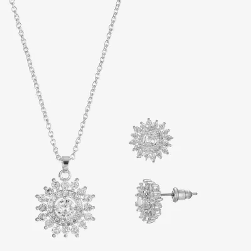 Sparkle Allure Light Up Box Womens Cubic Zirconia Pure Silver Over Brass Round Sunburst 2-pc. Jewelry Set