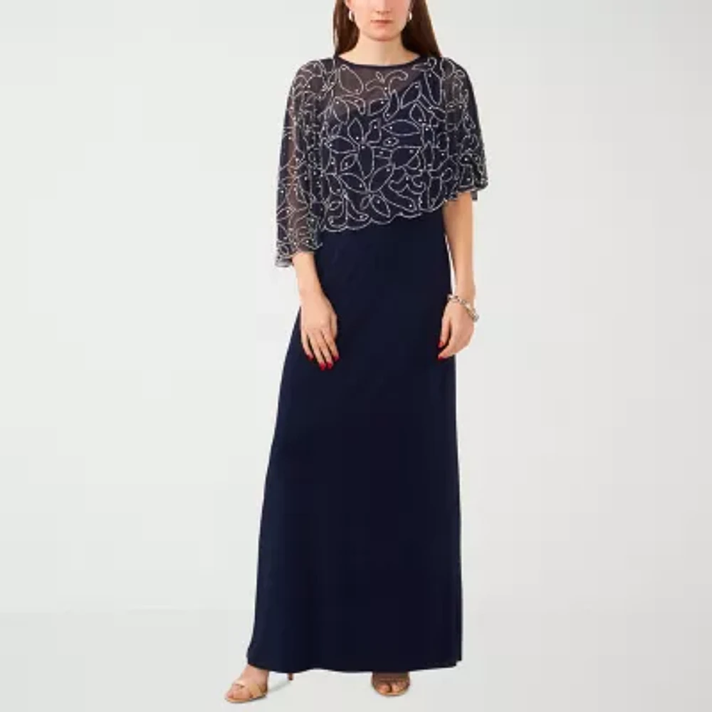 MSK Womens Embellished Short Sleeve Evening Gown