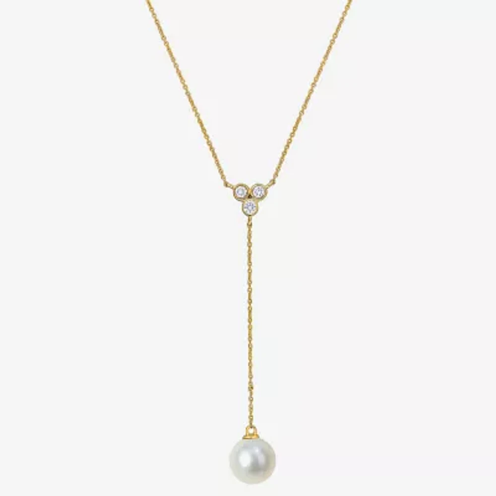 Womens White 10K Gold 17 Inch Y Necklace