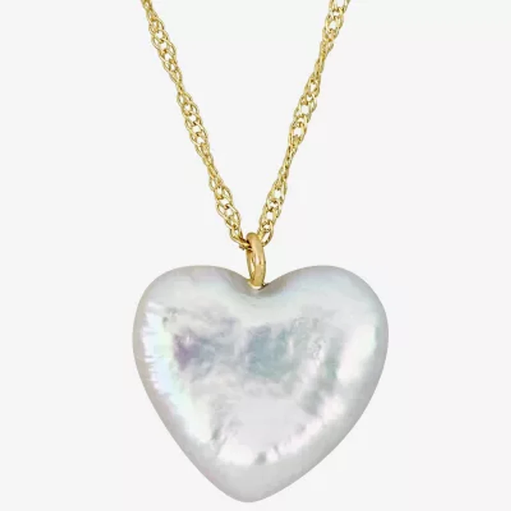 Womens White Cultured Freshwater Pearl 14K Gold Heart 17 Inch Pendant Necklace