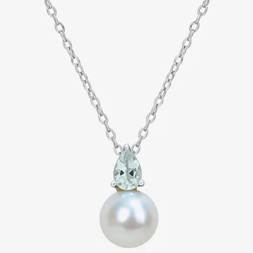 Womens White Cultured Freshwater Pearl & Gemstone 18K Gold Over Silver Pendant Necklace