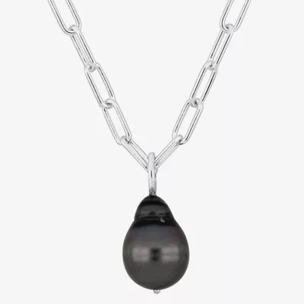 Womens Black Cultured Tahitian Pearl Sterling Silver 18 Inch Pendant Necklace