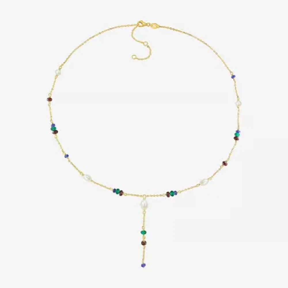 Womens White 18K Gold Over Silver 17 Inch Y Necklace