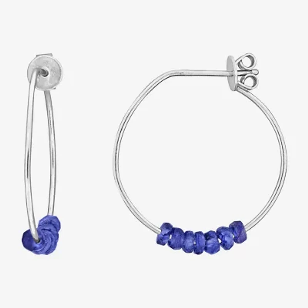 Womens Genuine Blue Sapphire Sterling Silver 26mm Hoop Earrings
