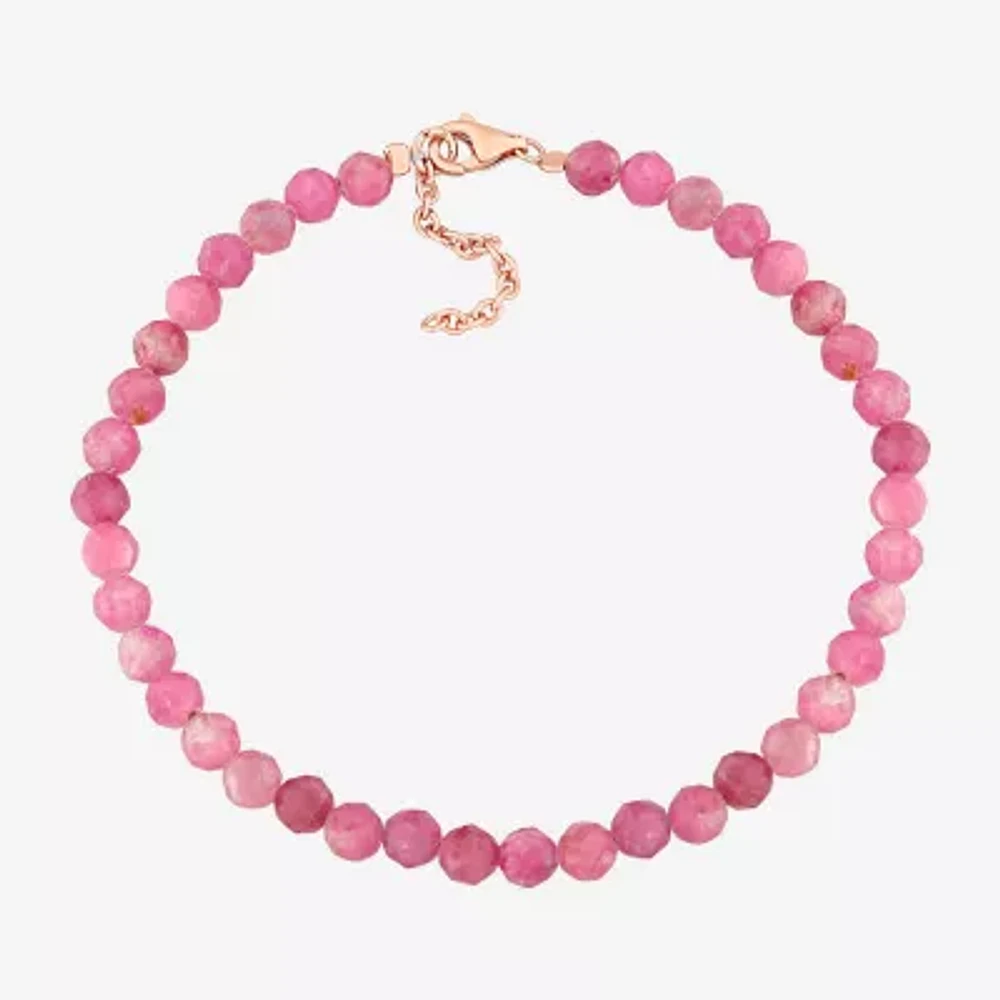 Womens Genuine Tourmaline 18K Rose Gold Over Silver Beaded Bracelet