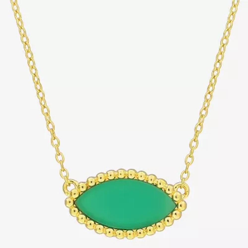 Womens Genuine Green Chalcedony 18K Gold Over Silver 17 Inch Pendant Necklace