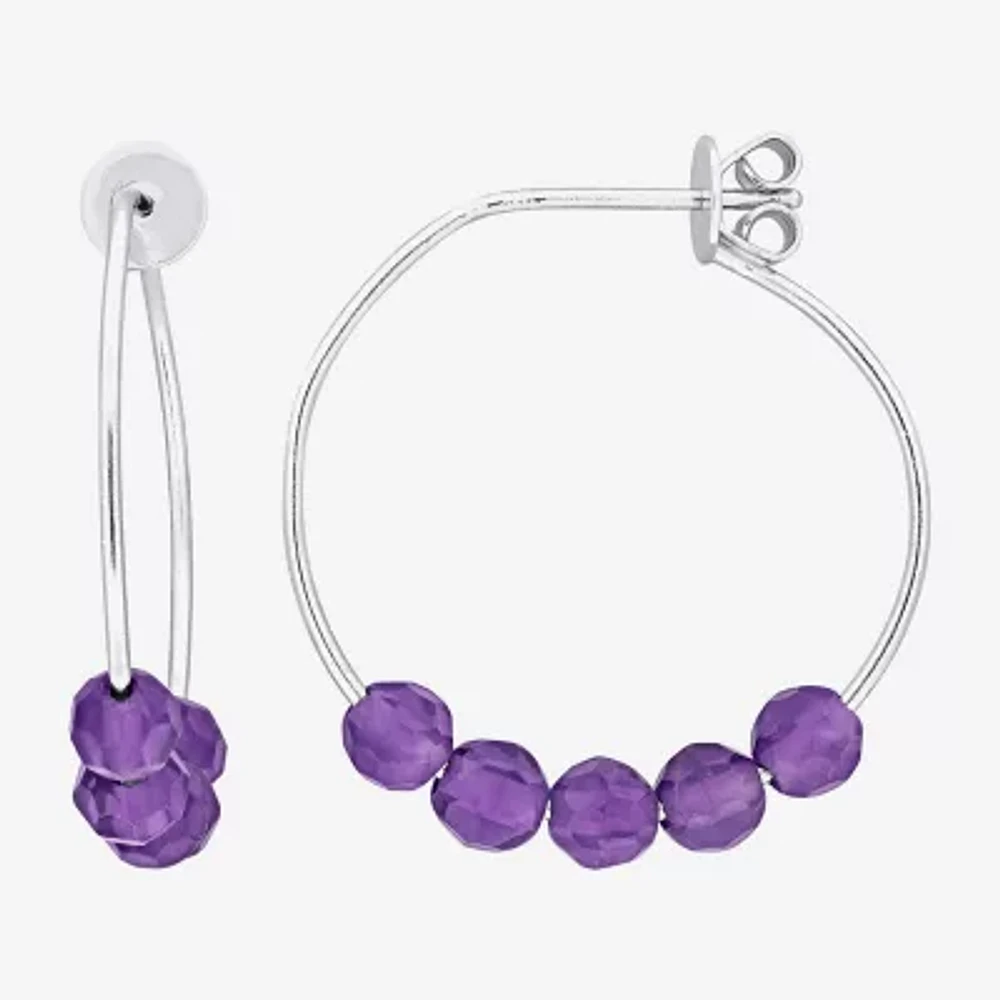 Womens Genuine Purple Amethyst Sterling Silver 4.4mm Hoop Earrings