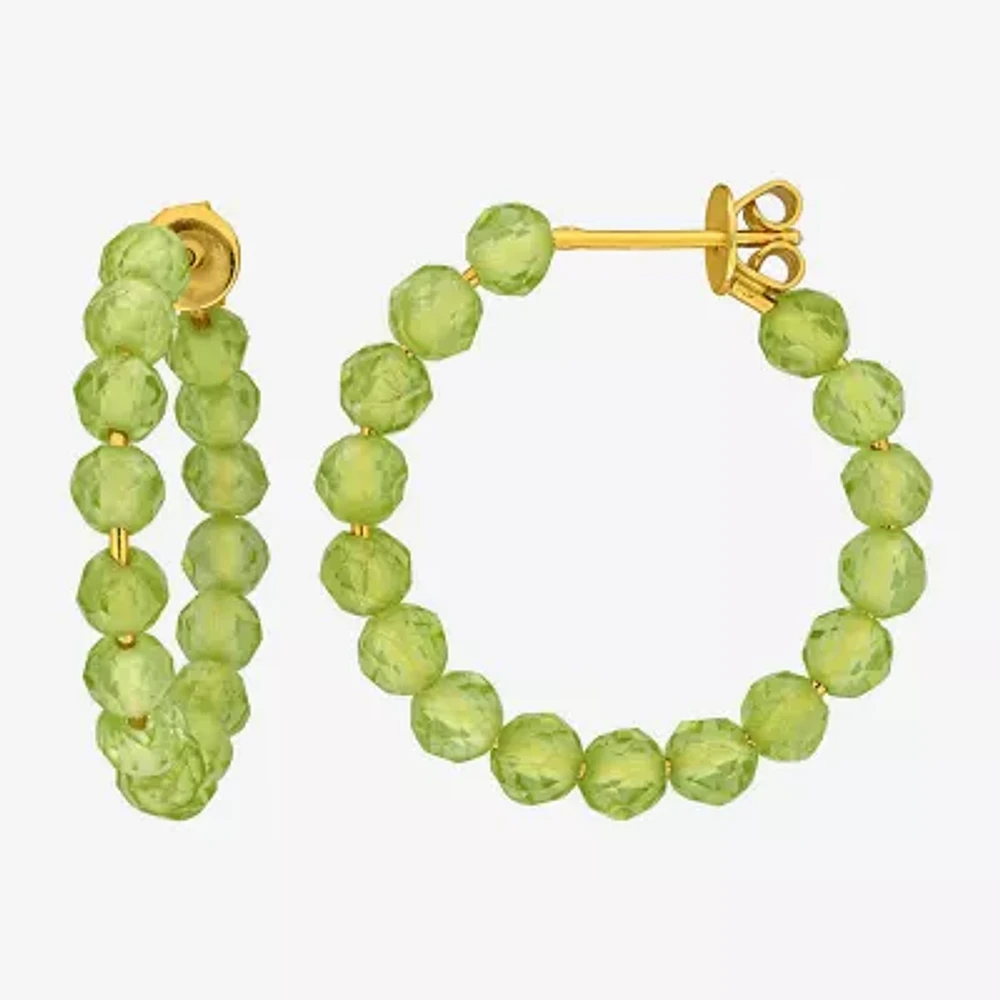 Womens Genuine Green Peridot 18K Gold Over Silver 4.4mm Hoop Earrings