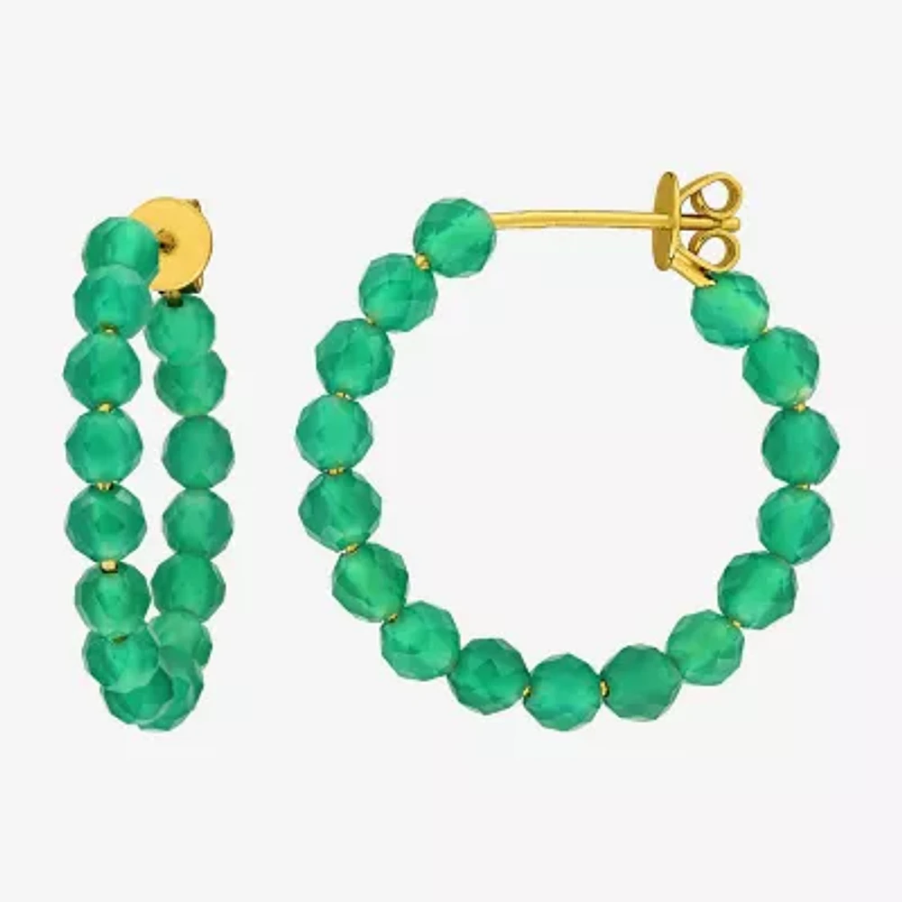 Womens Genuine Green Onyx 18K Gold Over Silver 4.4mm Hoop Earrings