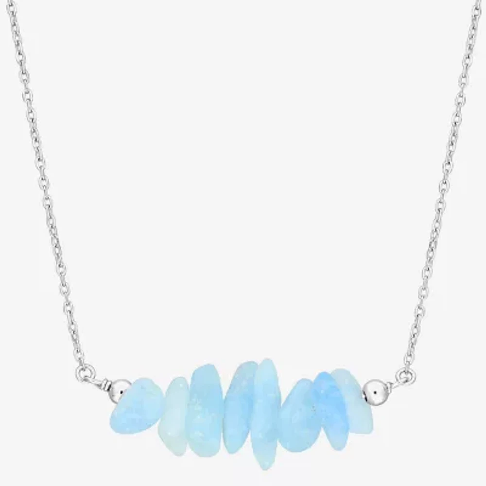 Womens Blue Aquamarine Sterling Silver 17 Inch Beaded Necklace