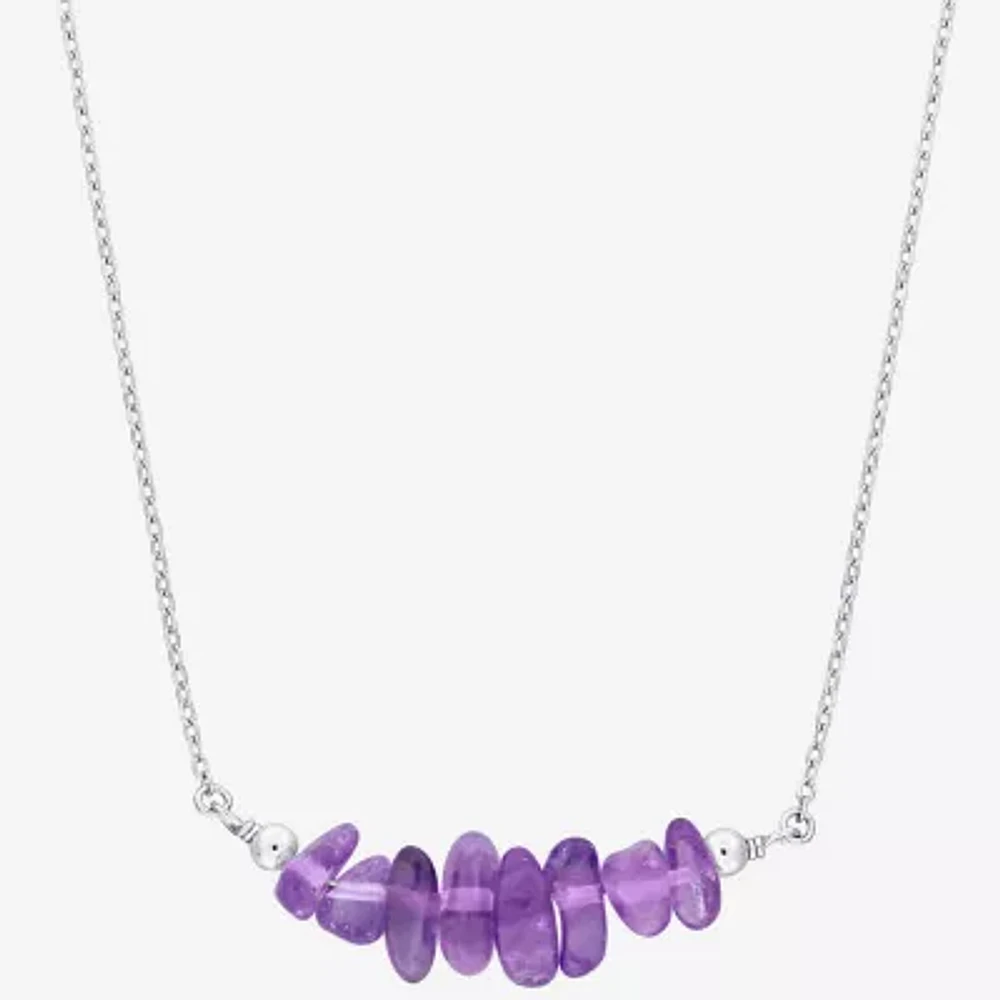 Womens Purple Amethyst Sterling Silver Inch Beaded Necklace