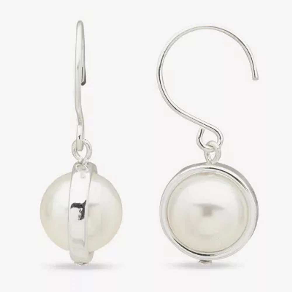 Worthington Silver Tone Womens Simulated Pearl Drop Earrings