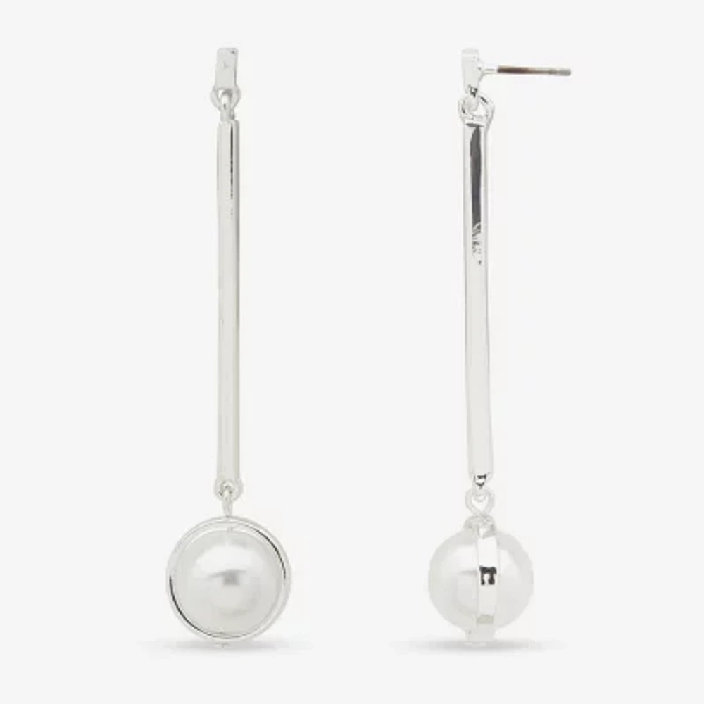 Worthington Silver Tone Womens Simulated Pearl Drop Earrings