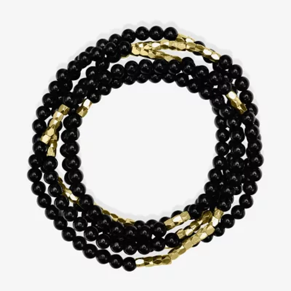 Silver Reflections Convertible Genuine Stone Beaded Necklace Womens Black 14K Gold Over Brass Wrap Bracelet