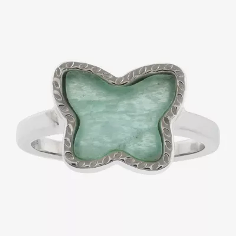 Silver Treasures Genuine Stone Womens Green Amazonite Sterling Butterfly Delicate Band