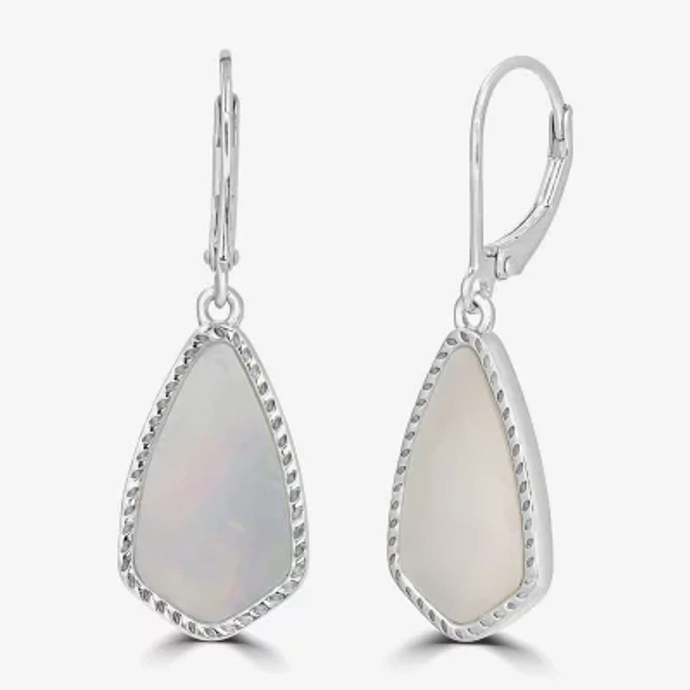 Silver Treasures Genuine Stone Womens White Mother Of Pearl Sterling Silver Drop Earrings