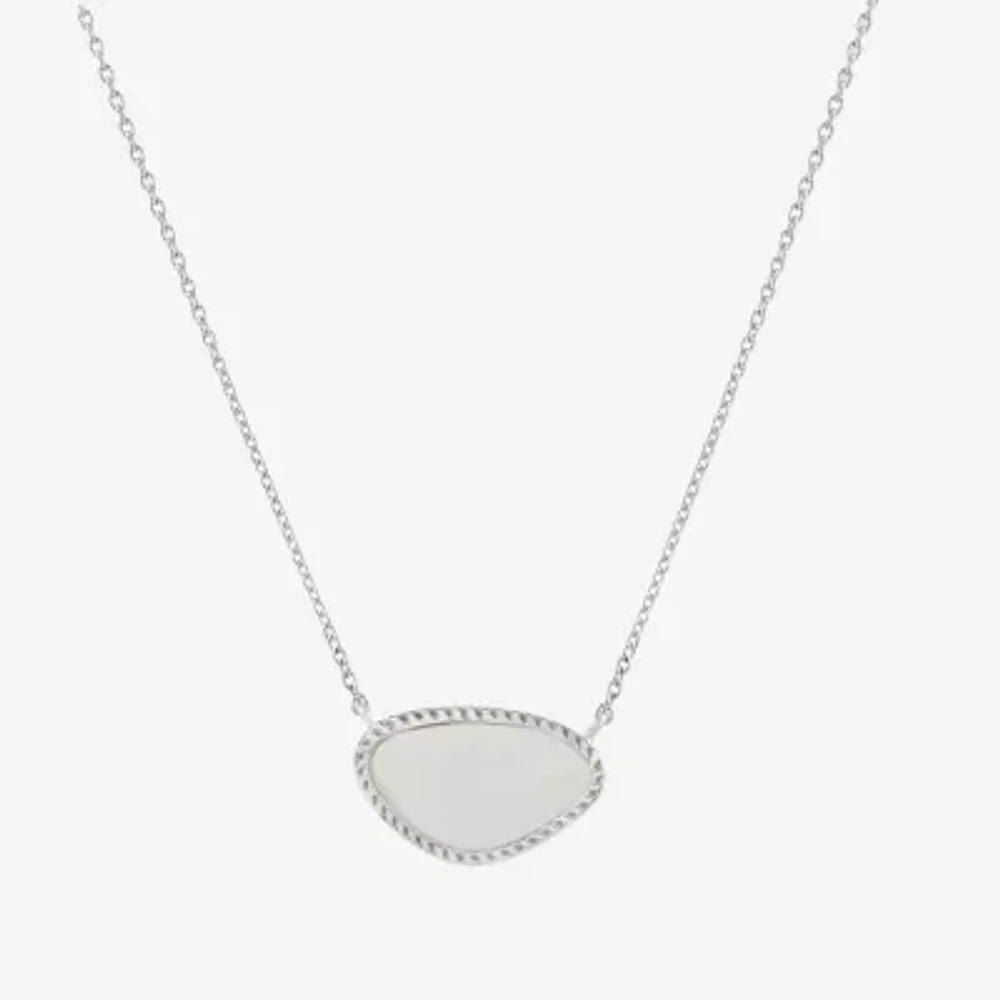 Silver Treasures Genuine Stone Womens White Mother Of Pearl Sterling Silver 18 Inch Pendant Necklace