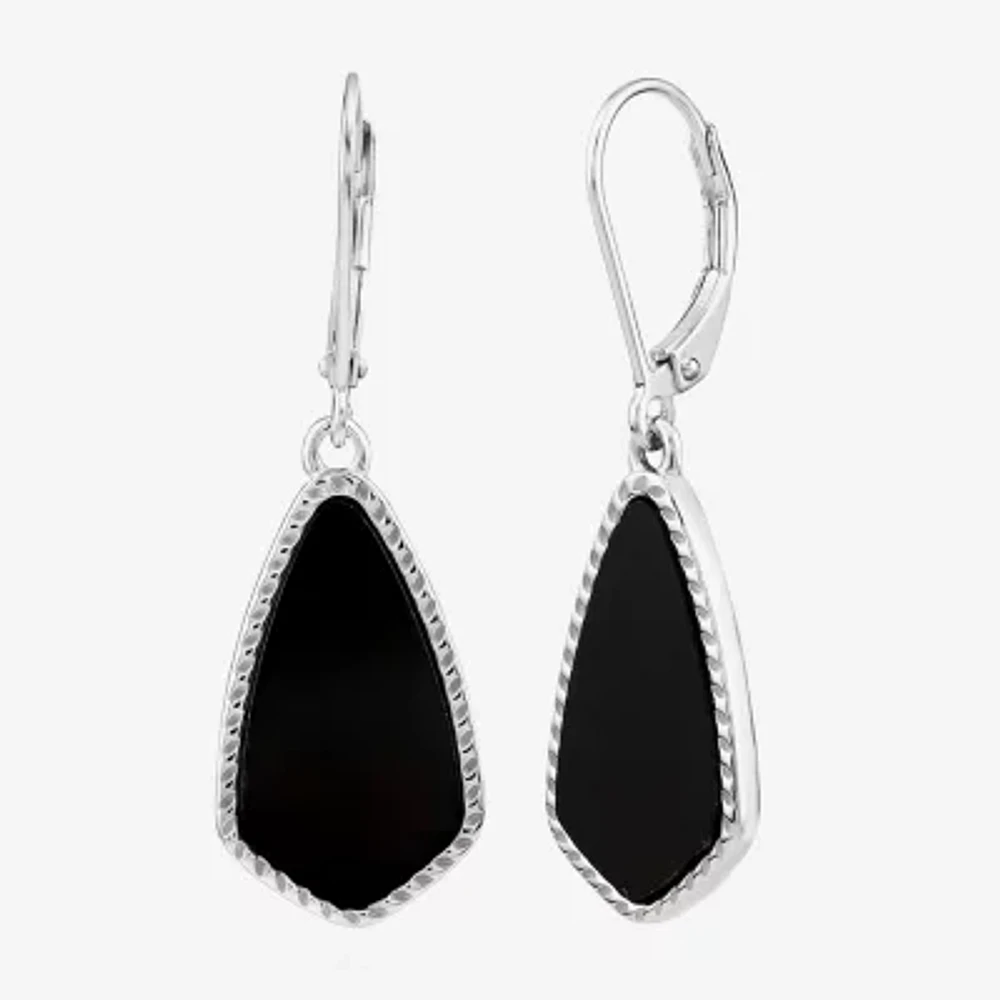 Silver Treasures Genuine Stone Womens Black Onyx Sterling Silver Drop Earrings