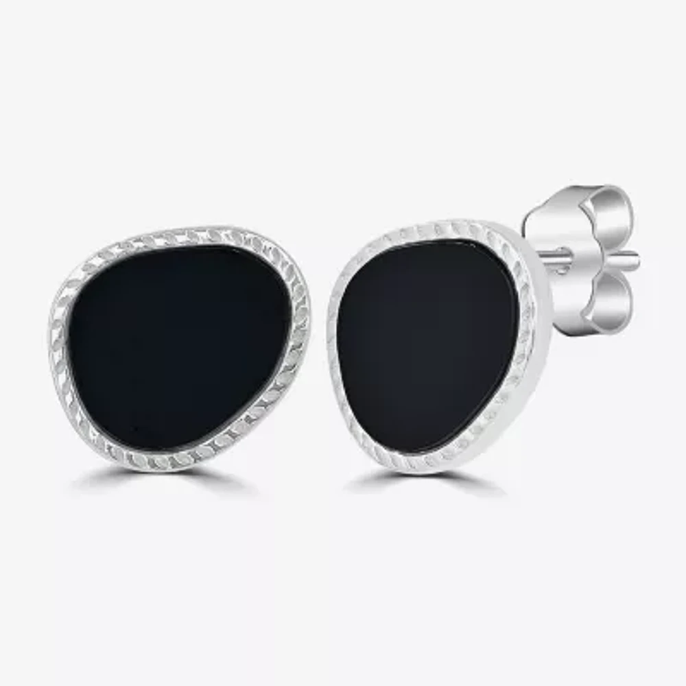 Silver Treasures Genuine Stone Black Onyx Sterling Silver 12mm Oval Stud Earrings