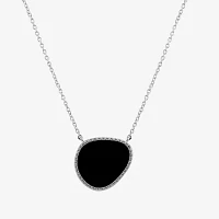 Silver Treasures Genuine Stone Womens Black Onyx Sterling Silver 18 Inch Pendant Necklace