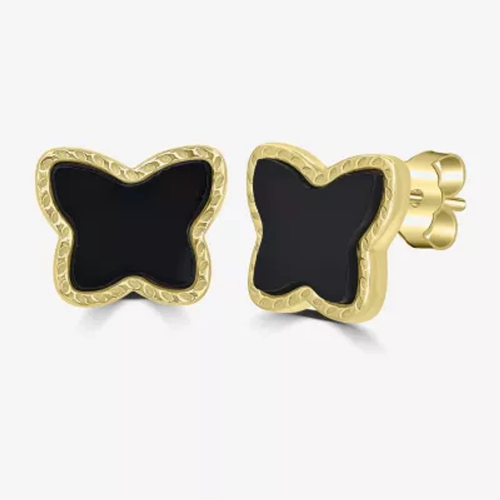 Silver Treasures Genuine Stone Black Onyx 14K Gold Over Silver 10mm Butterfly Stud Earrings