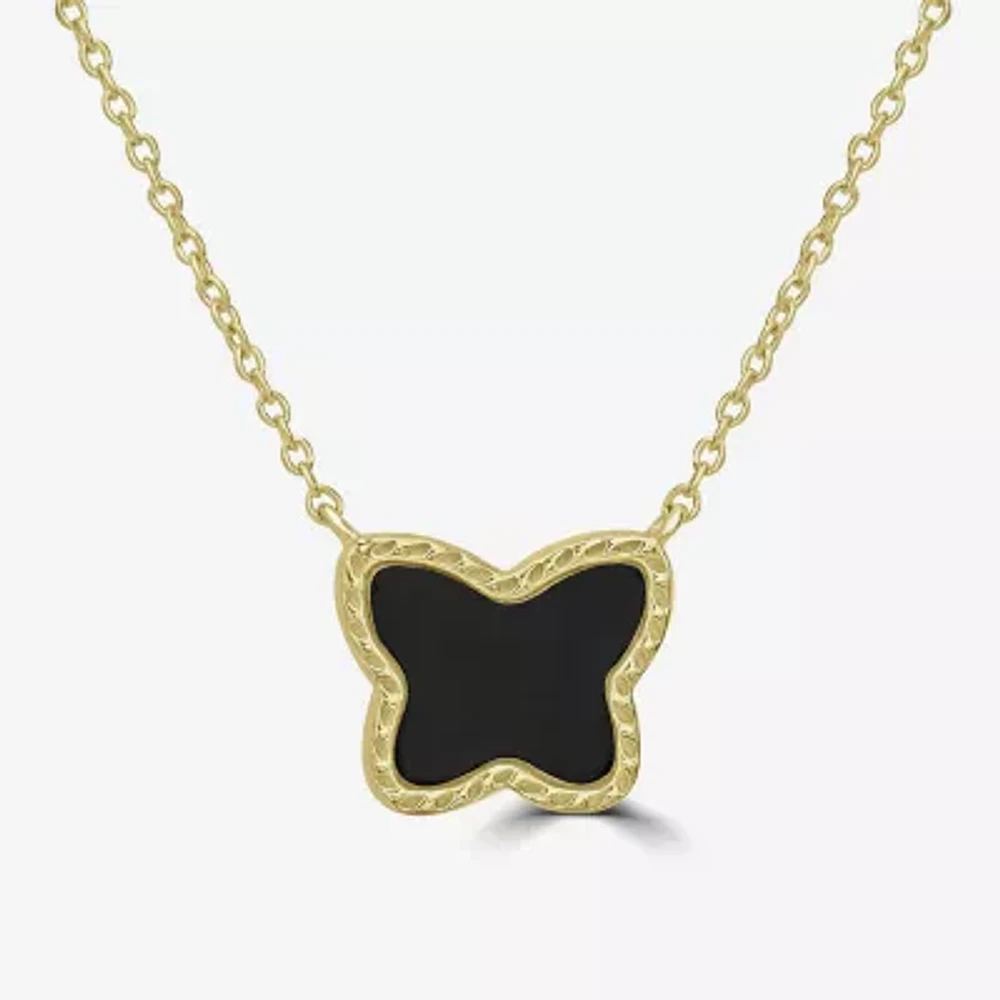 Silver Treasures Genuine Stone Womens Black Onyx 14K Gold Over Silver Butterfly 18 Inch Pendant Necklace