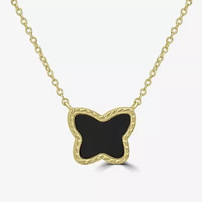 Silver Treasures Genuine Stone Womens Black Onyx 14K Gold Over Silver Butterfly 18 Inch Pendant Necklace