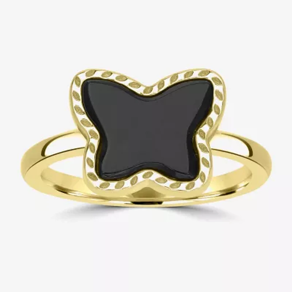 Silver Treasures Genuine Stone Womens Black Onyx 14K Gold Over Butterfly Delicate Band