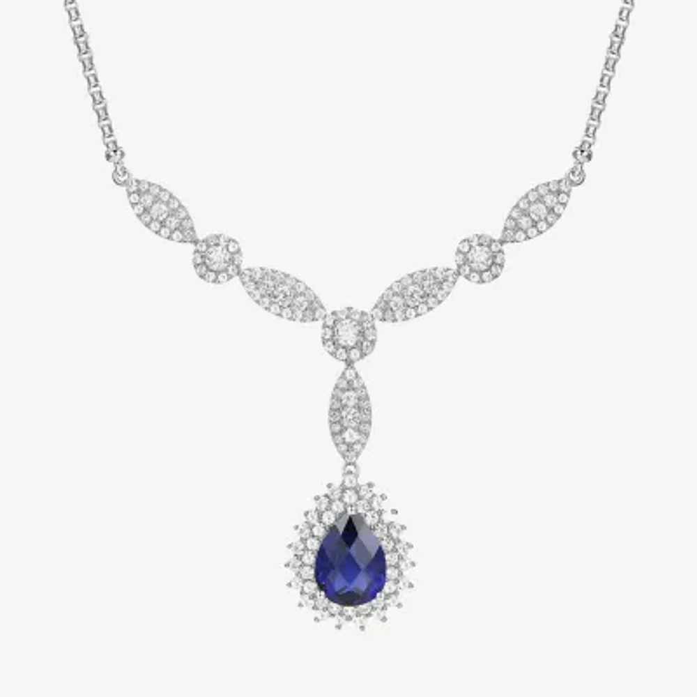 Womens Lab Created Blue Sapphire Sterling Silver 17 Inch Pendant Necklace