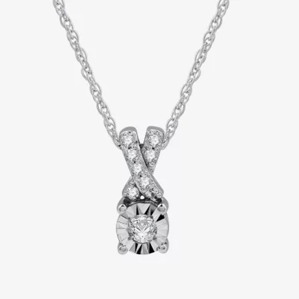 Womens 1/10 CT. T.W. Lab Grown White Diamond Sterling Silver Round 18 Inch Pendant Necklace