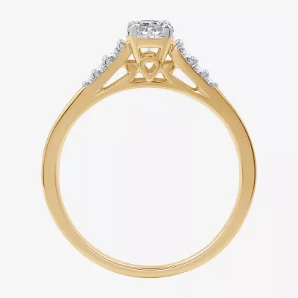 G / Si1-Si2) Womens 1/2 CT. T.W. Lab Grown White Diamond 10K Gold Round Side Stone Engagement Ring