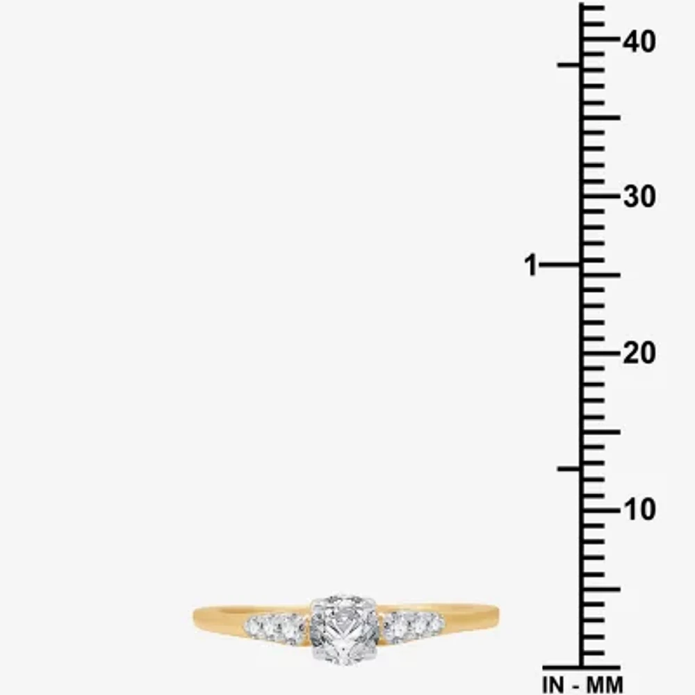G / Si1-Si2) Womens 1/2 CT. T.W. Lab Grown White Diamond 10K Gold Round Side Stone Engagement Ring