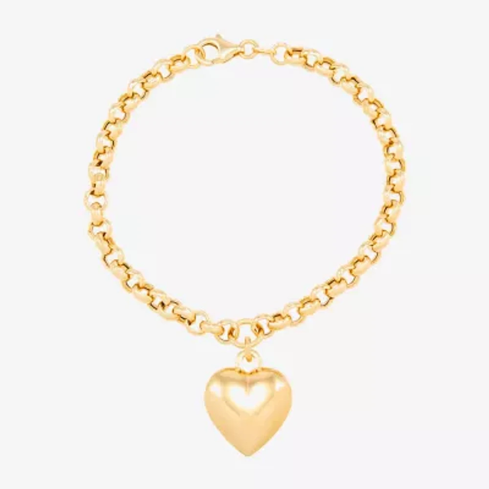 Made in Italy Womens 14K Gold Over Silver Heart Charm Bracelet