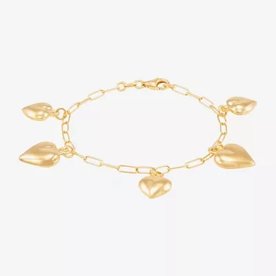 Made in Italy Womens 14K Gold Over Silver Heart Charm Bracelet