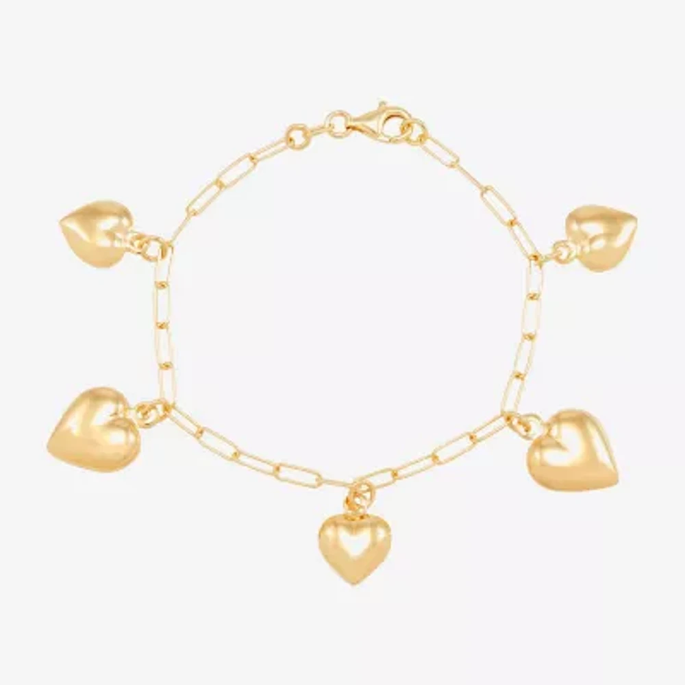 Made in Italy Womens 14K Gold Over Silver Heart Charm Bracelet
