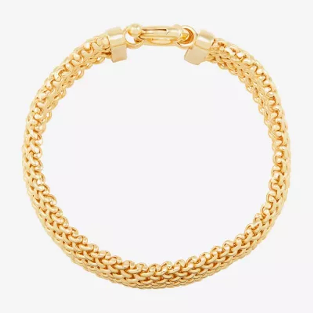 Made in Italy Womens 14K Gold Over Silver Semisolid Heart 7.5 Inch Link Bracelet