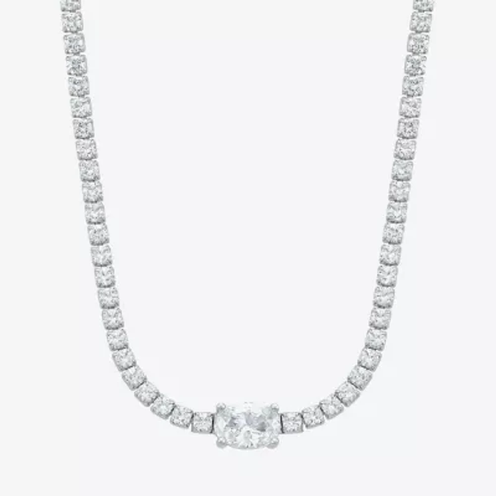 Diamonart Womens White Cubic Zirconia Sterling Silver Inch Tennis Necklace